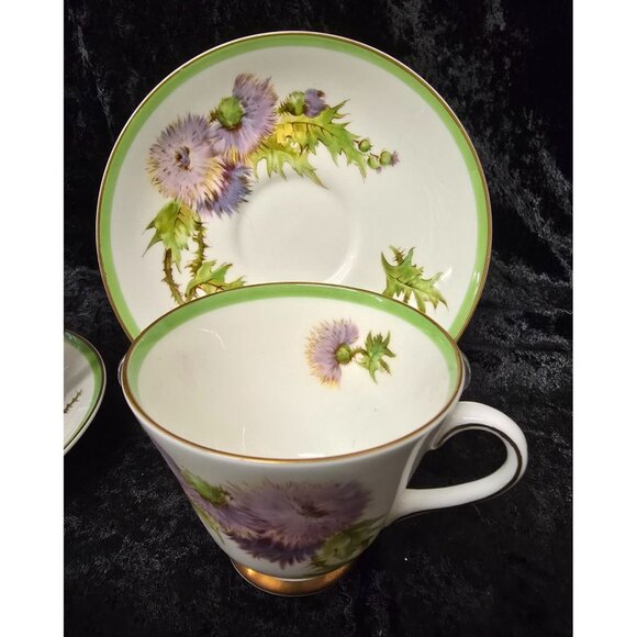 Royal Doulton Glasmis Thistle Tea Set 2 Cups & Saucers, Creamer & Sugar Bowl - Picture 3 of 13